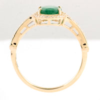 1.22 Ct Oval Mixed Cut Natural Beryl Emerald 14K Gold Ring