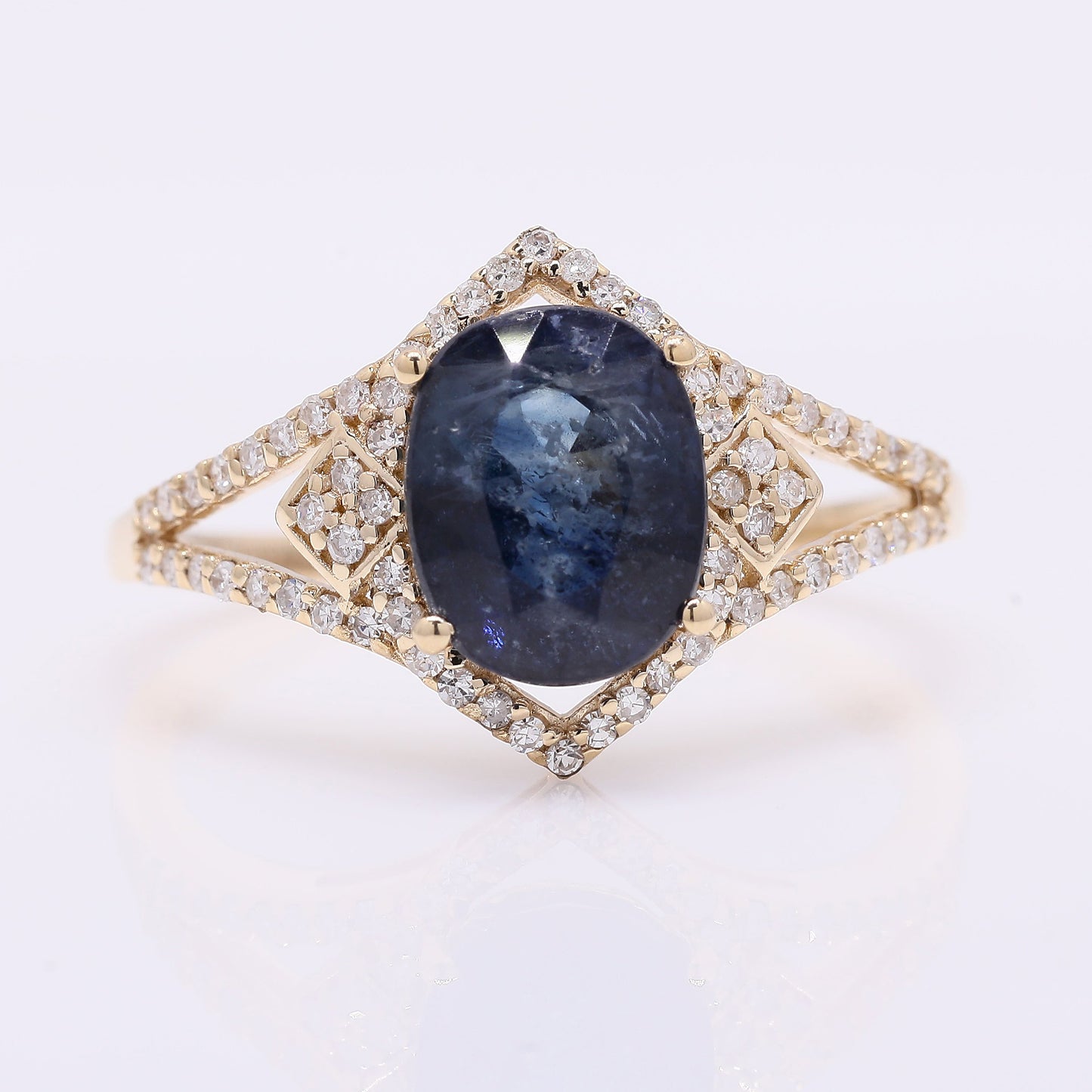 2.84 Ct Oval Mixed Cut Natural Sapphire 14K Gold Ring