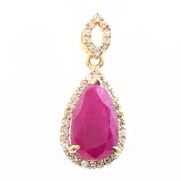 2.31 Ct Pear Mixed Cut Natural Ruby 14K Gold Pendant