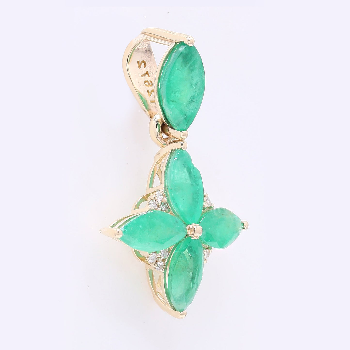 2.08 Ct Marquise Mixed Cut Natural Emerald 14K Gold Pendant