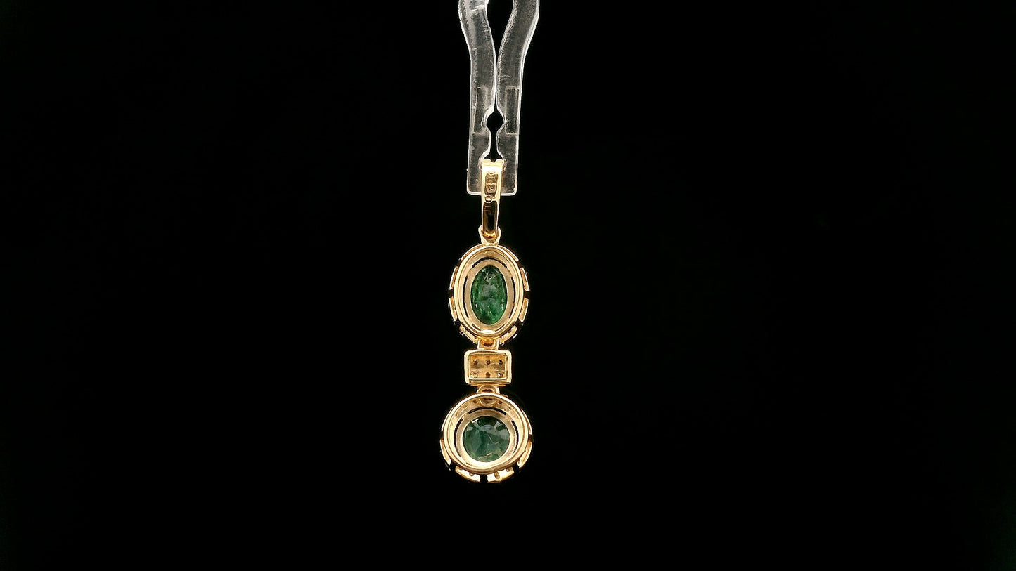 1.14 Ct Oval, Round Natural Emerald 14K Gold Pendant