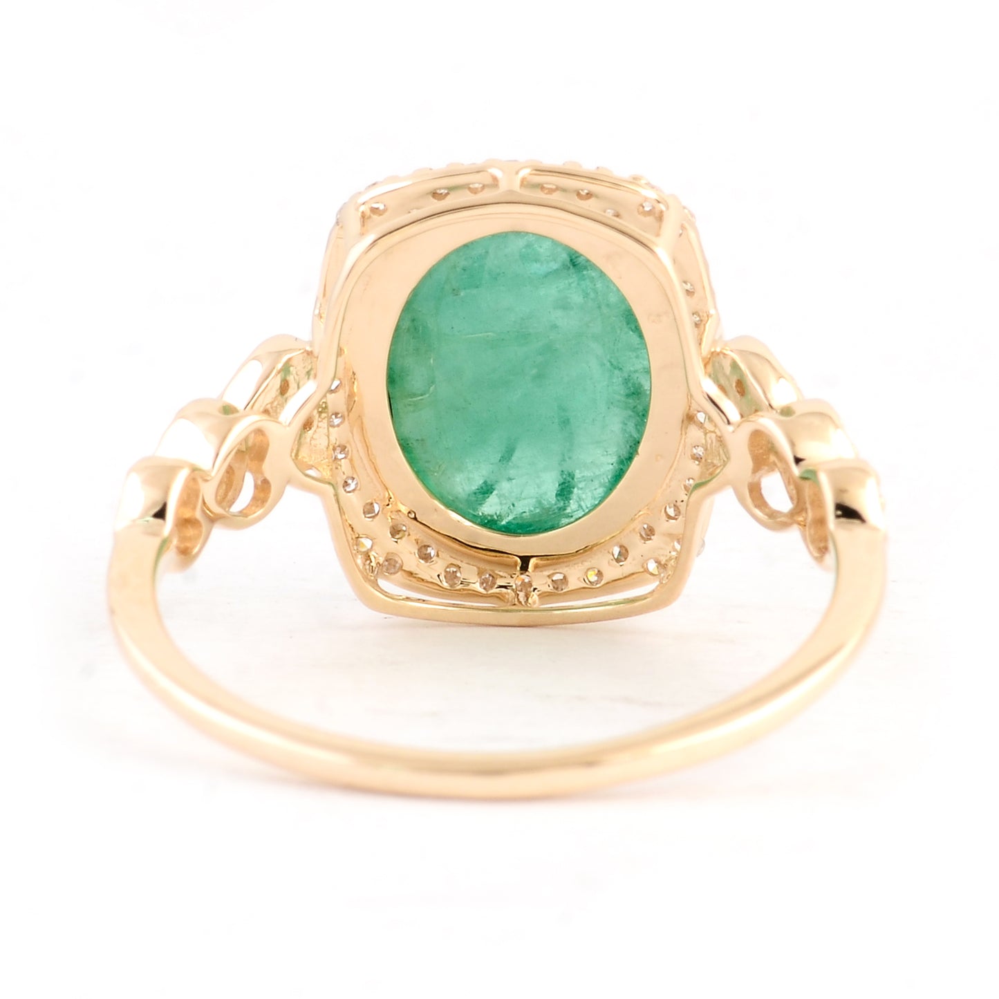 3.06 Ct Oval Carving Natural Beryl Emerald 14K Gold Ring