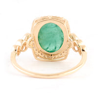 3.06 Ct Oval Carving Natural Beryl Emerald 14K Gold Ring