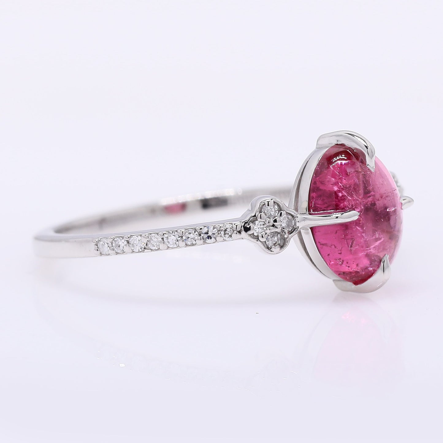 1.21 Ct Oval Cabochon Cut Natural Rubellite 950 Platinum Ring