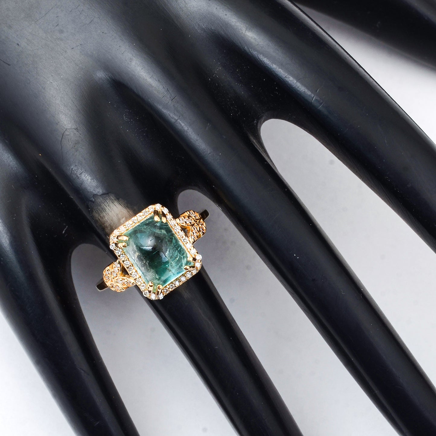 4.58 Ct Cushion Cabochon Cut Natural Tourmaline 14K Gold Ring