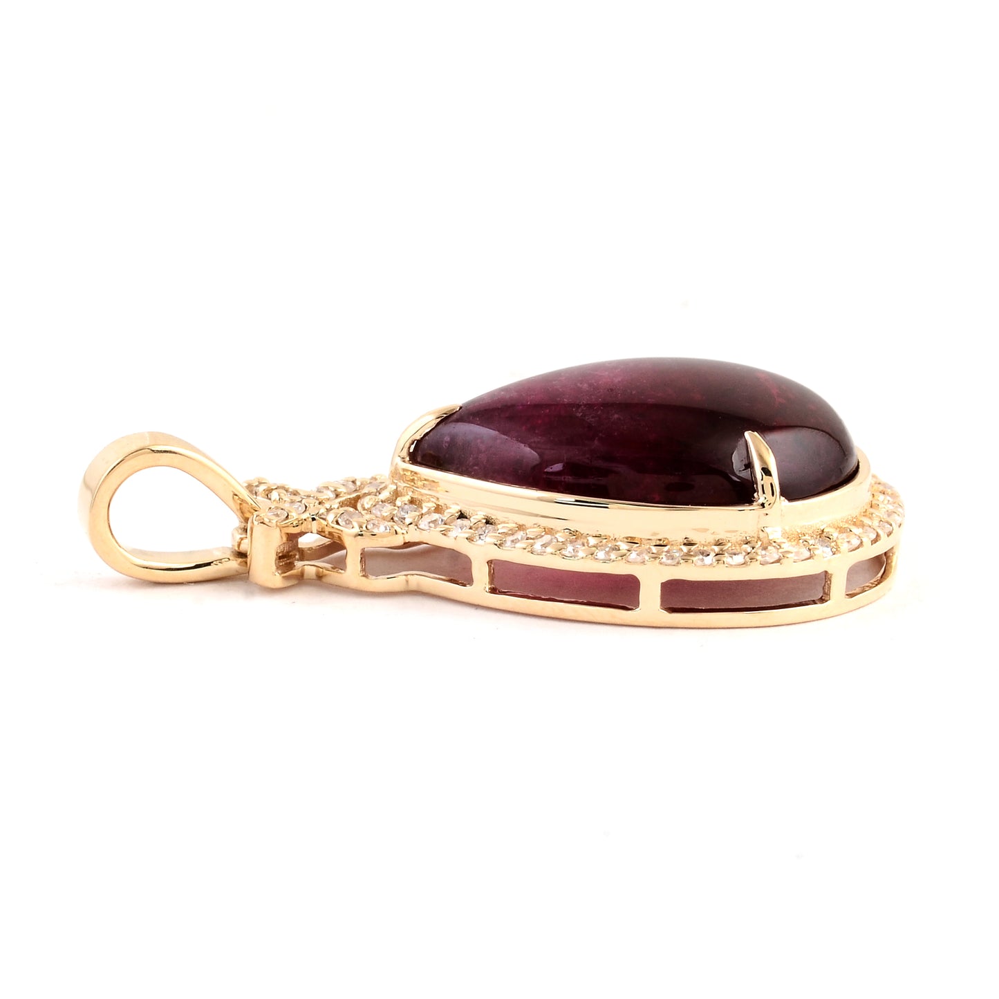 5.55 Ct Pear Cabochon Natural Tourmaline 14K Gold Pendant