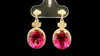 12.82 Ct Oval Pink Topaz 9K Gold Earrings