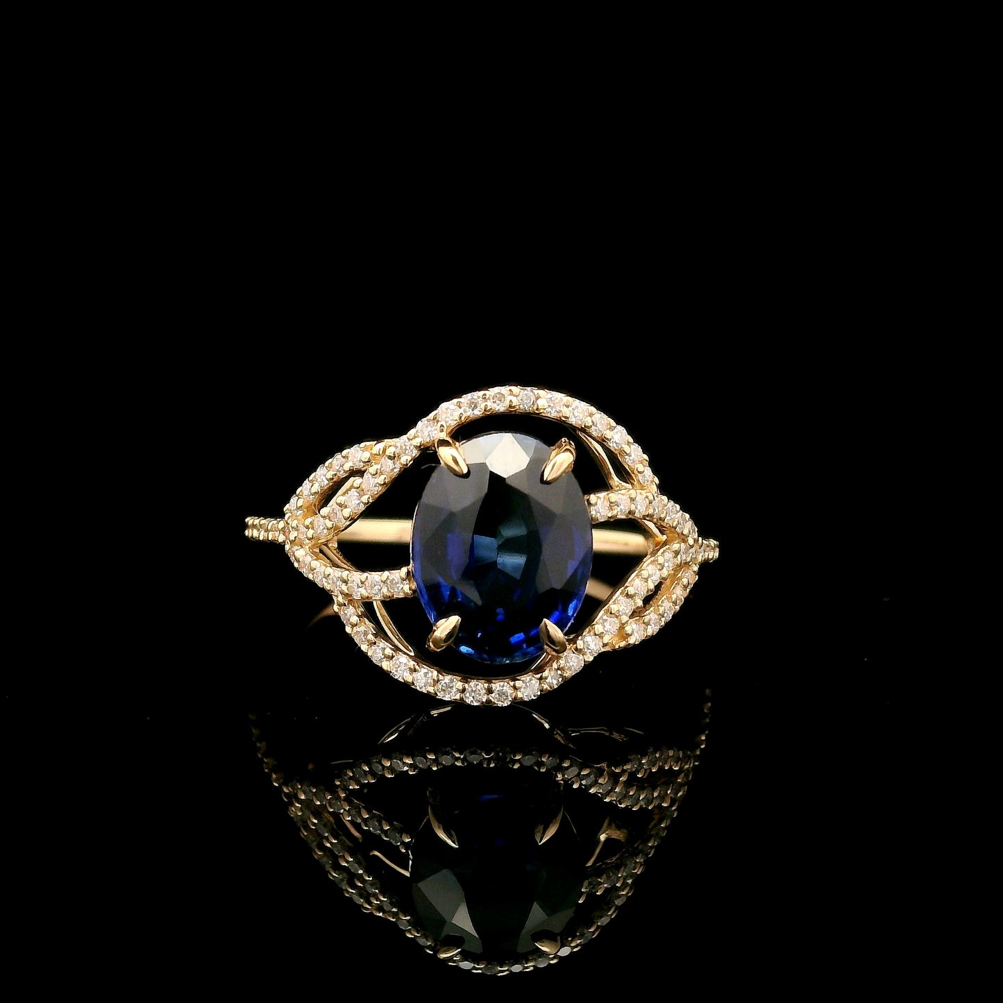 2.78 Ct Oval Mixed Cut Lab Grown Sapphire 14K Gold Ring