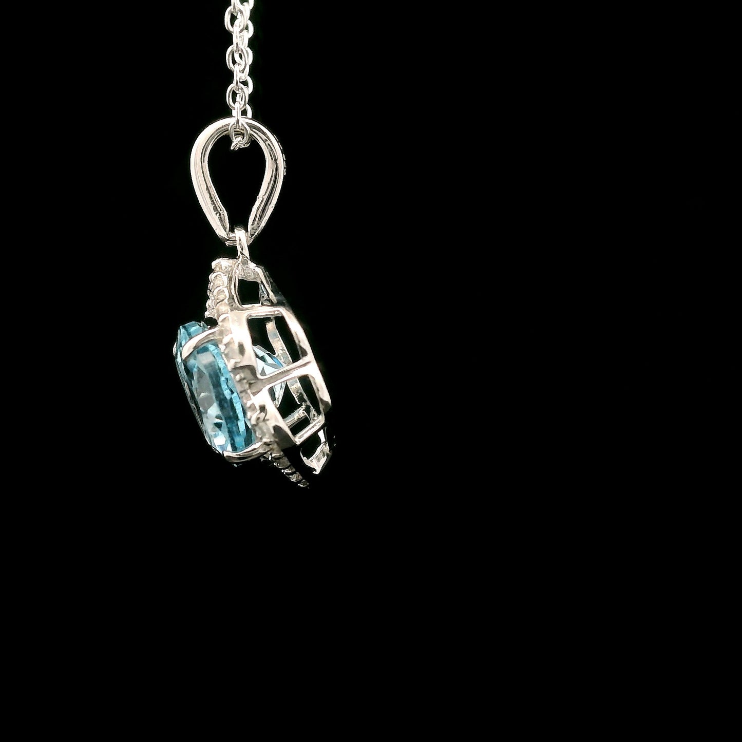 3.51 Ct Oval Blue Topaz, White Zircon 925 Sterling Silver Pendant