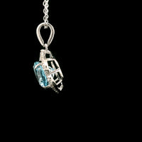 3.51 Ct Oval Blue Topaz, White Zircon 925 Sterling Silver Pendant