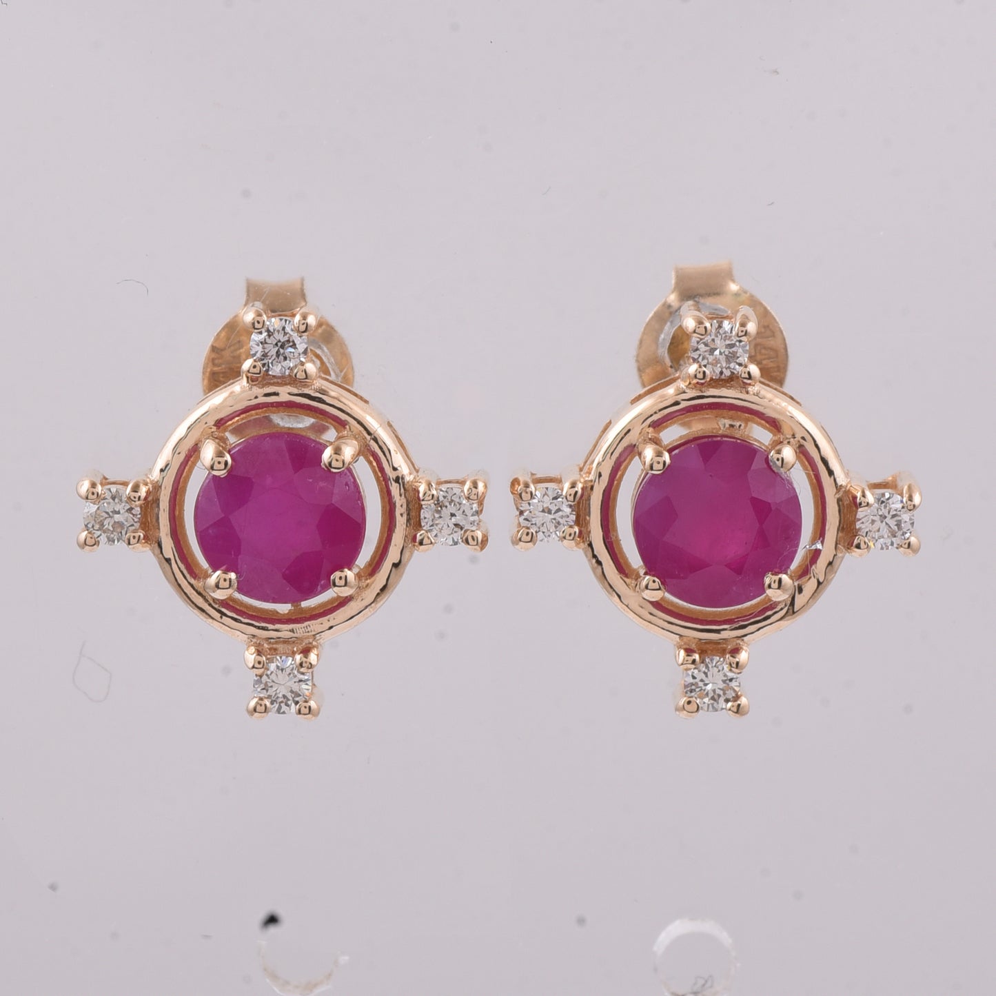 1.78 Ct Round Natural Ruby 14K Gold Earrings