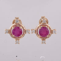 1.78 Ct Round Natural Ruby 14K Gold Earrings