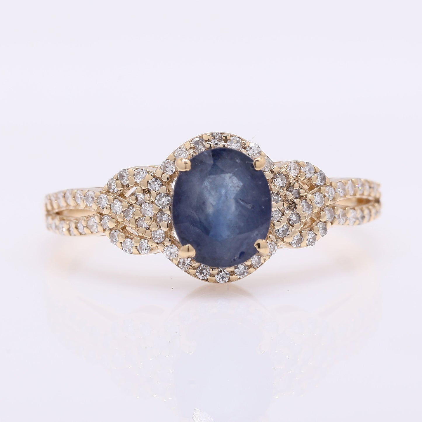 1.74 Ct Oval Mixed Cut Natural Sapphire 14K Gold Ring