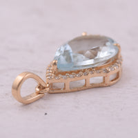 2.41 Ct Pear Mixed Cut Natural Aquamarine 14K Gold Pendant