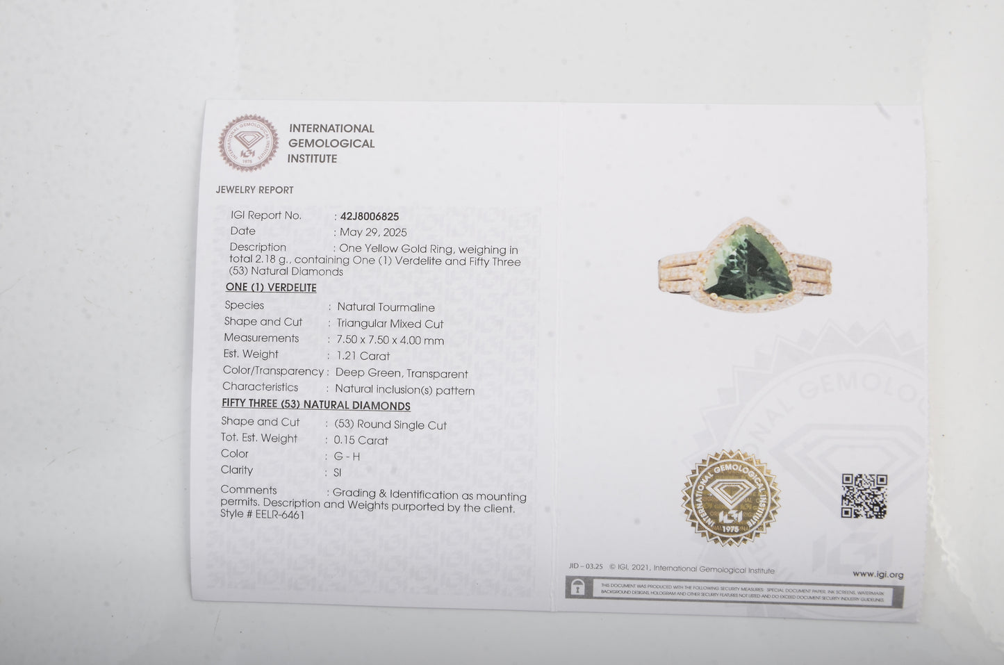 1.36 Ct Triangular Mixed Cut Natural Tourmaline 14K Gold Ring