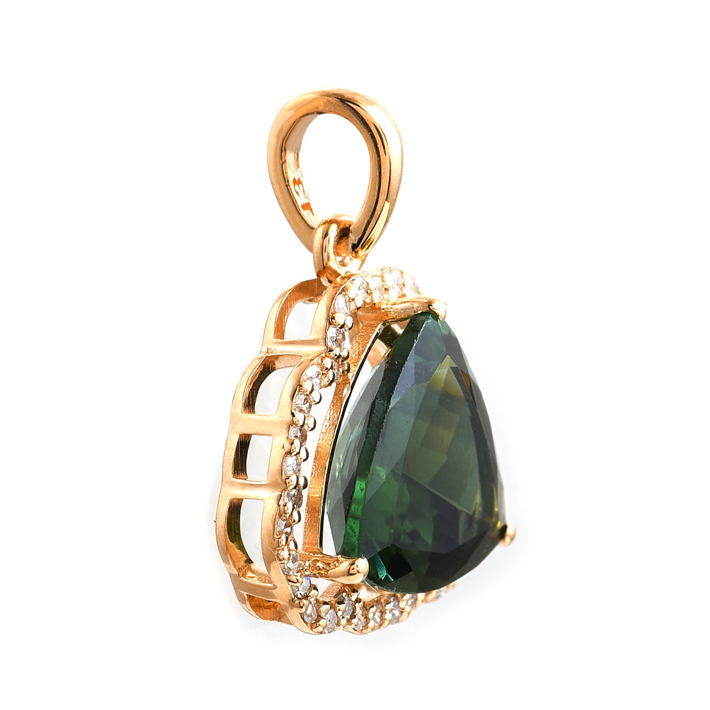 1.06 Ct Triangle Mixed Cut Natural Green Tourmaline 14K Gold Pendant