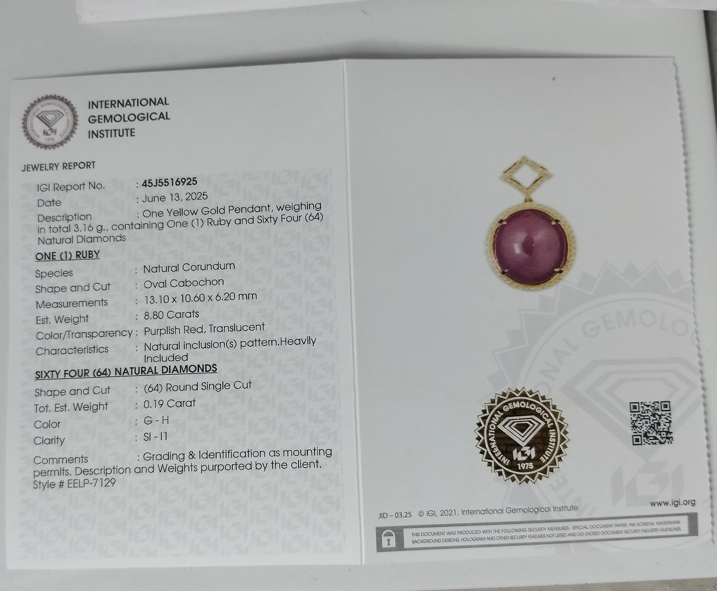 8.99 Ct Oval Cabochon Natural Corundum Ruby 14K Gold Pendant