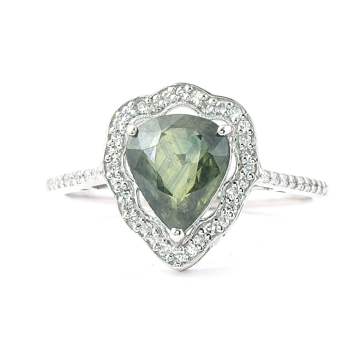 1.97 Ct Pear Mixed Cut Natural Green Sapphire 950 Platinum Ring