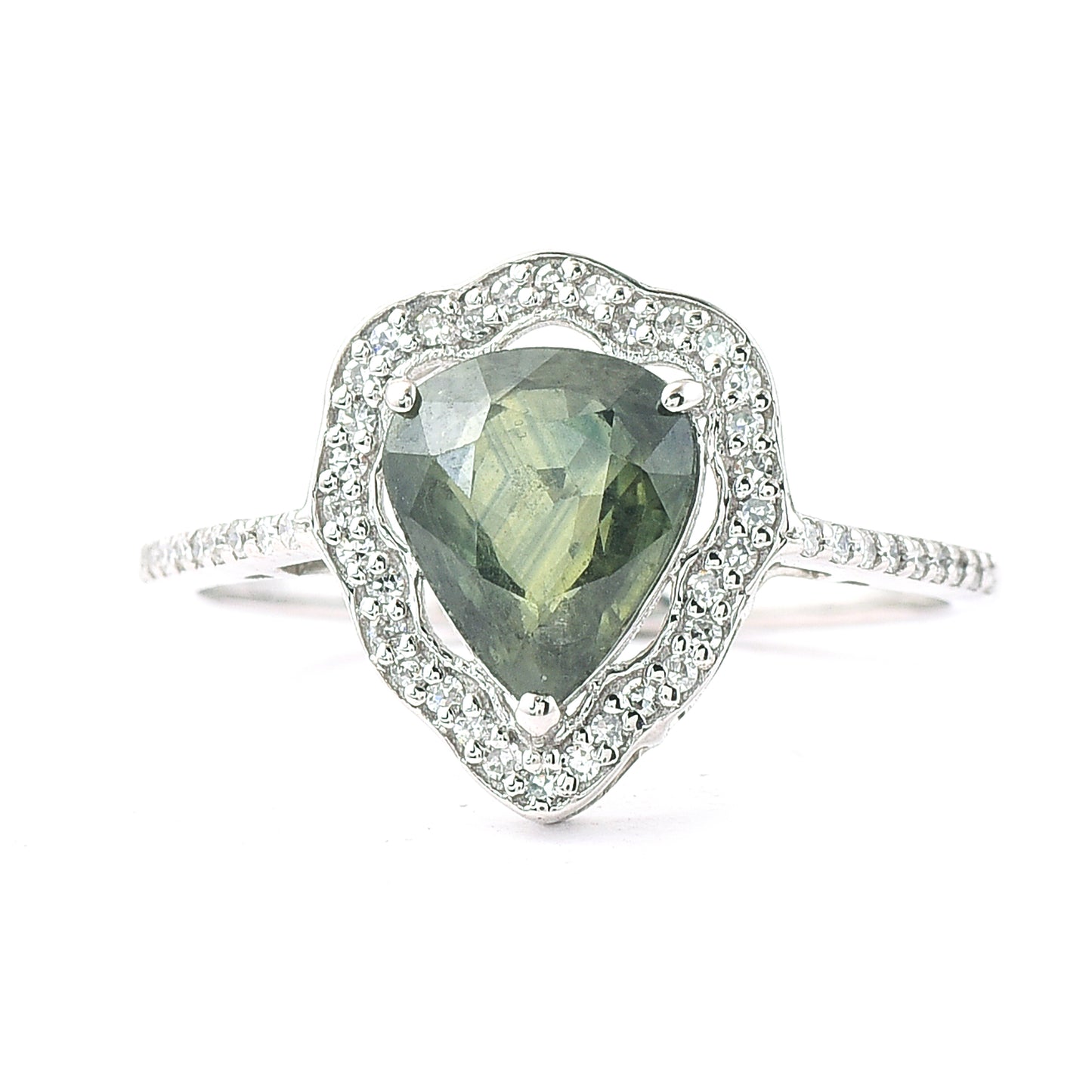 1.97 Ct Pear Mixed Cut Natural Green Sapphire 950 Platinum Ring