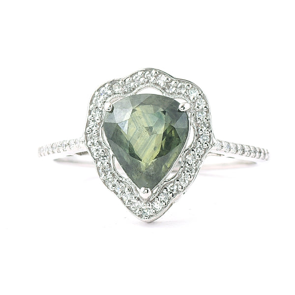1.97 Ct Pear Mixed Cut Natural Green Sapphire 950 Platinum Ring