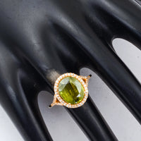 3.66 Ct Oval Mixed Cut Natural Green Sapphire 14K Gold Ring