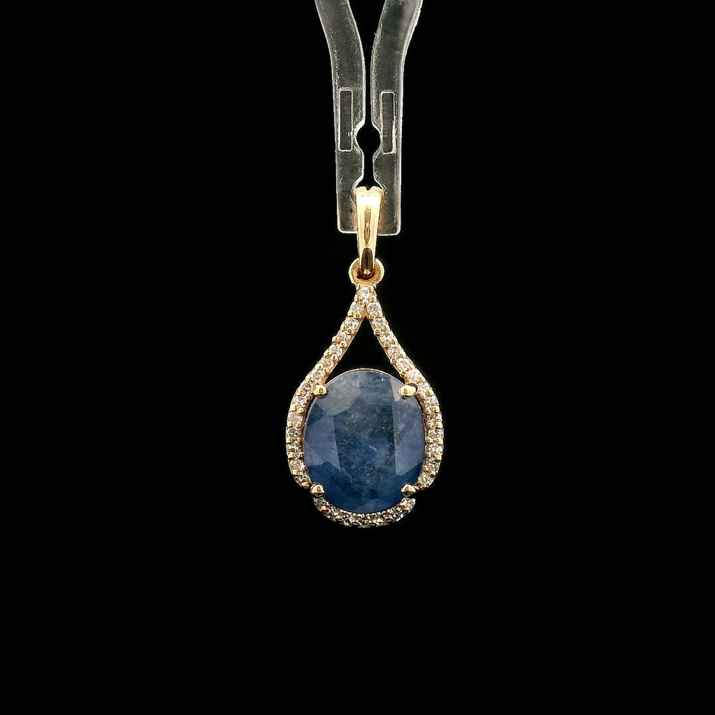 2.54 Ct Oval Mixed Cut Natural Sapphire 14K Gold Pendant