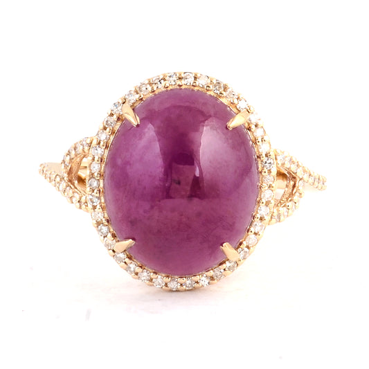 9.14 Ct Oval Cabochon Natural Corundum Ruby 14K Gold Ring