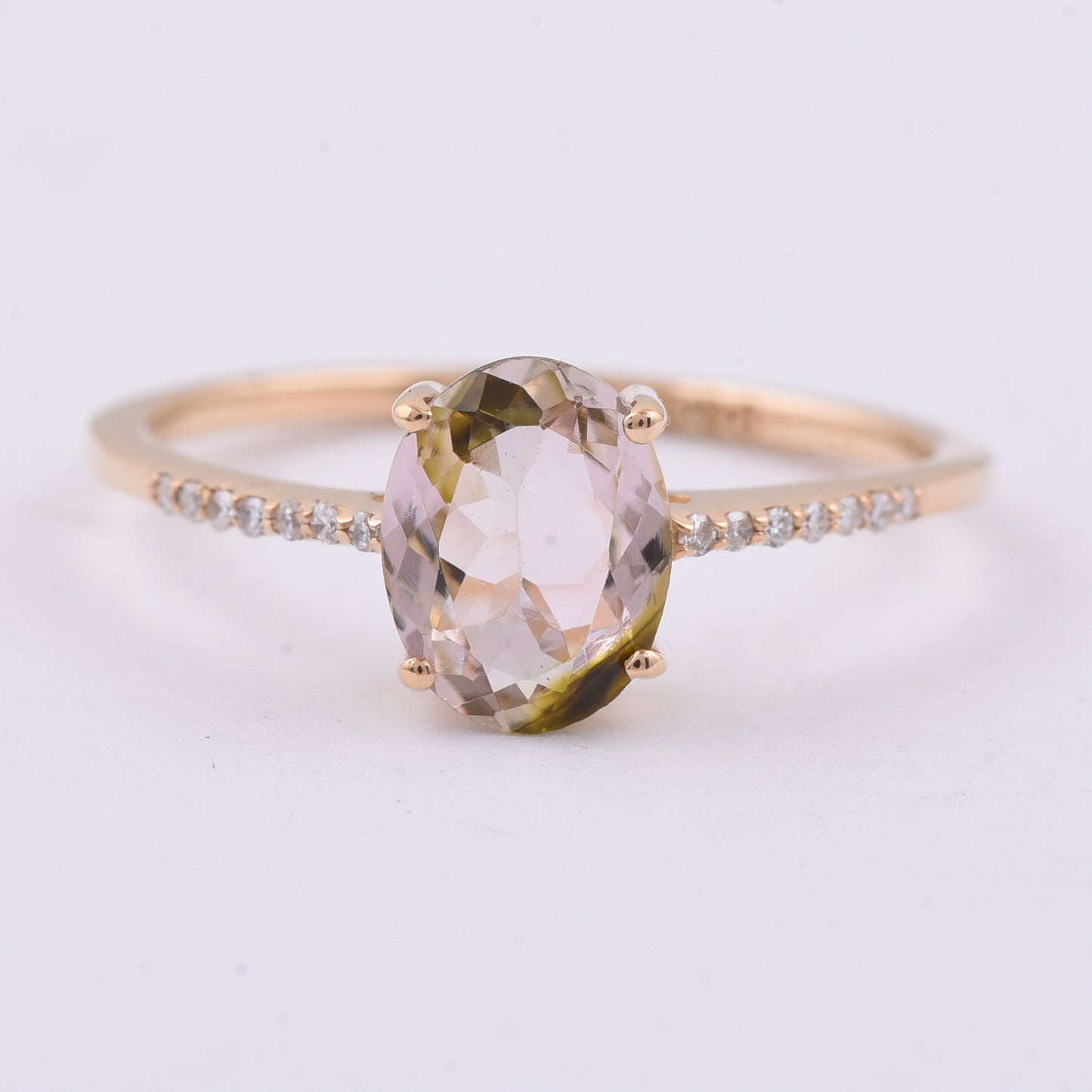 1.13 Ct Oval Natural Bi-Coloured Tourmaline 14K Gold Ring