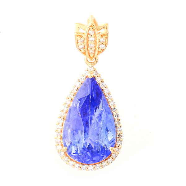 4.02 Ct Pear Mixed Cut Natural Tanzanite 14K Gold Pendant