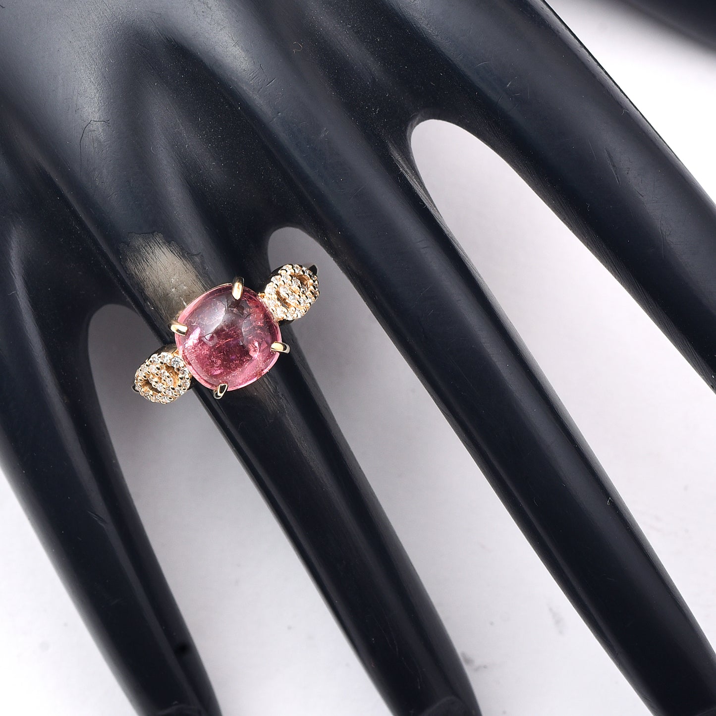 3.11 Ct Cushion Cabochon Cut Natural Pink Tourmaline 14K Gold Ring