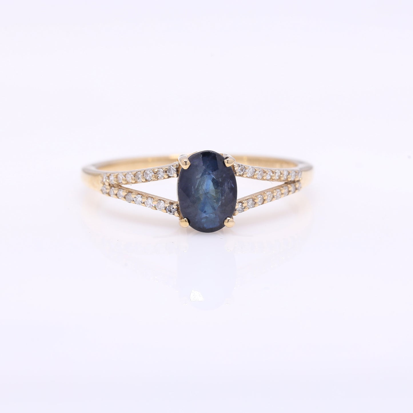 1.34 Ct Oval Mixed Cut Natural Sapphire 14K Gold Ring