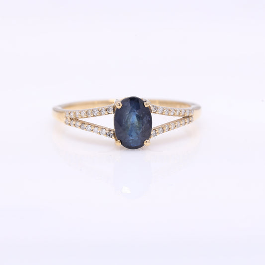1.34 Ct Oval Mixed Cut Natural Sapphire 14K Gold Ring