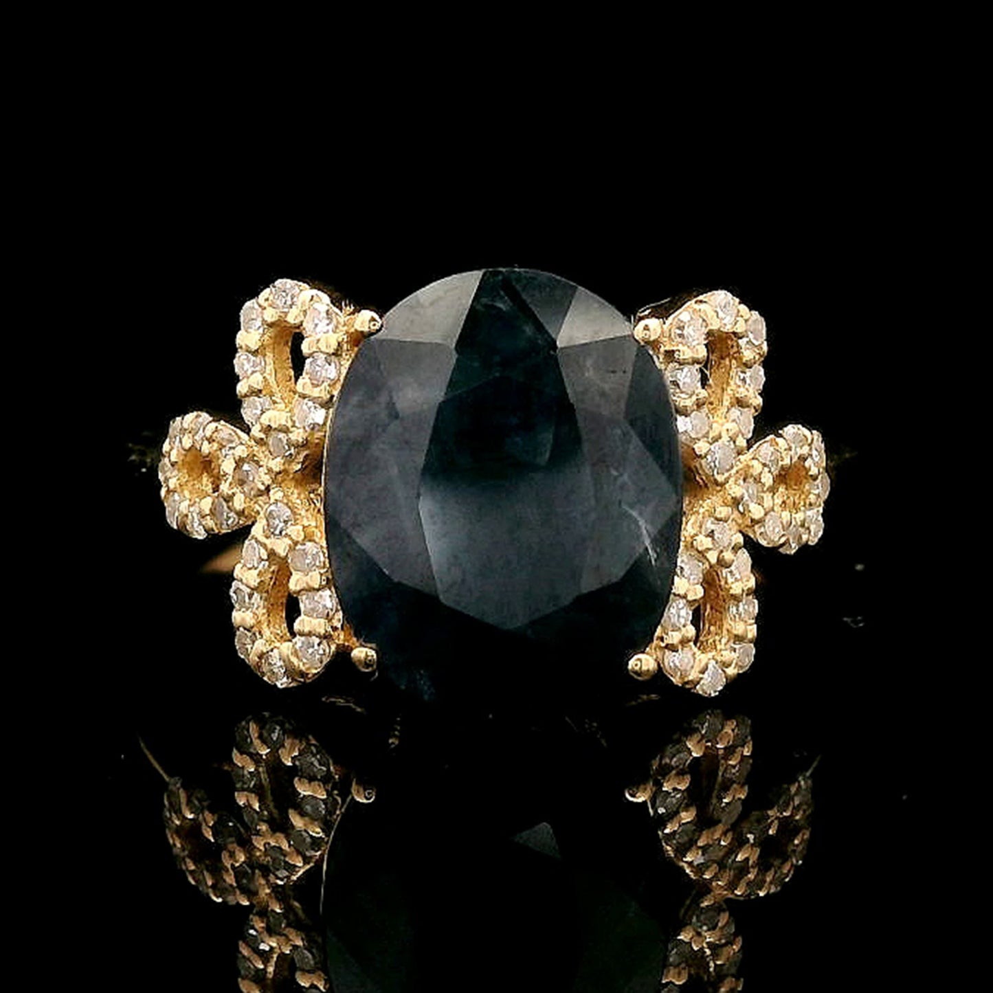 3.72 Ct Oval Mixed Cut Natural Sapphire 14K Gold Ring