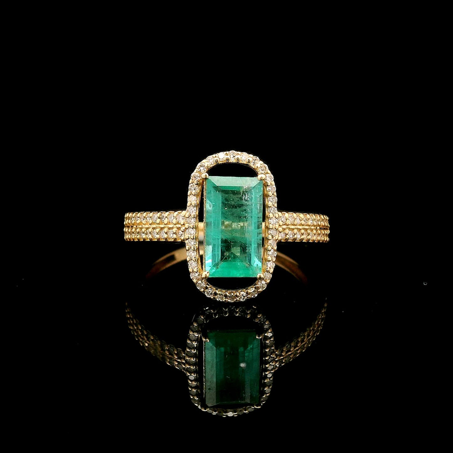 1.38 Ct Octagon Step Cut Natural Emerald 14K Gold Ring