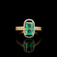 1.38 Ct Octagon Step Cut Natural Emerald 14K Gold Ring