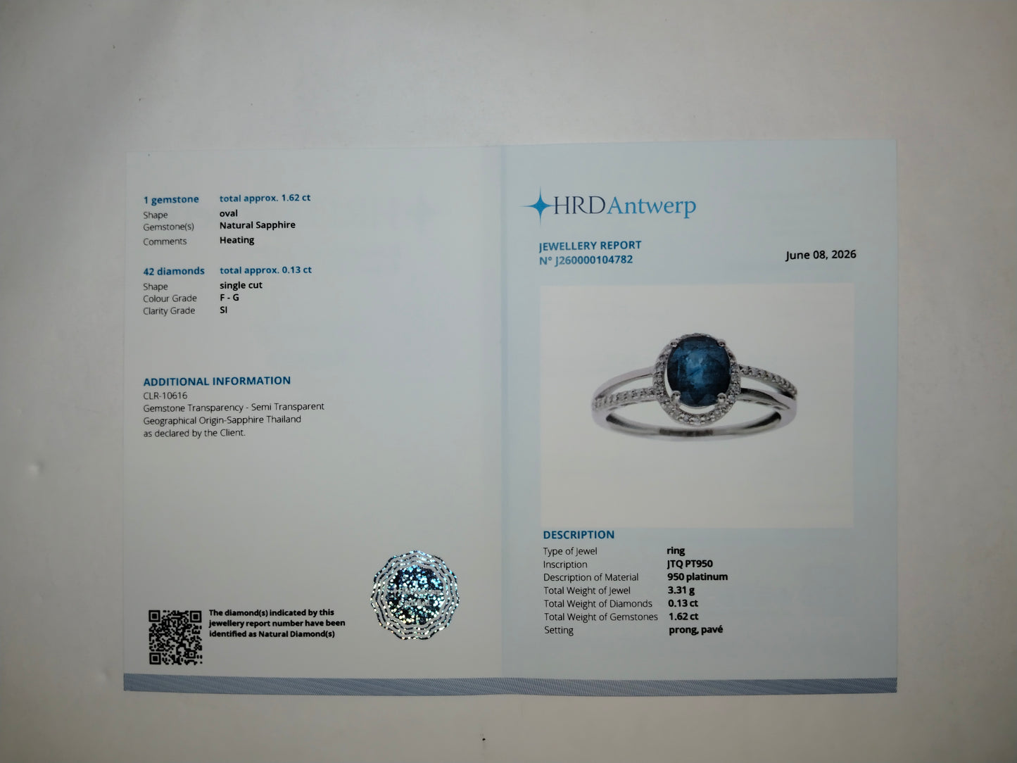 1.75 Ct Oval Mixed Cut Natural Sapphire 950 Platinum Ring