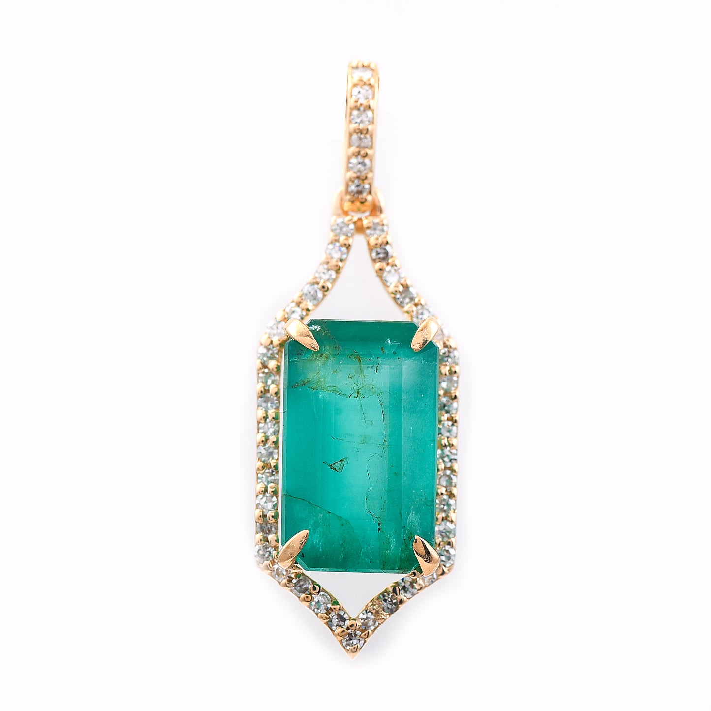 2.90 Ct Octagon Step Cut Natural Emerald 14K Gold Pendant