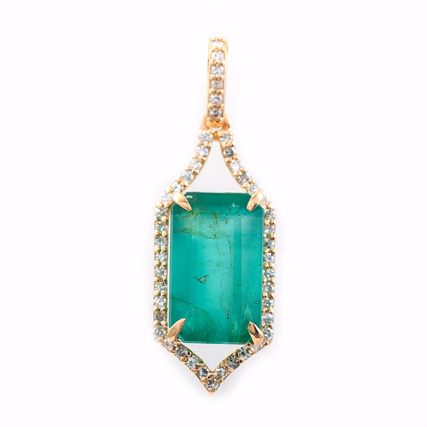 2.90 Ct Octagon Step Cut Natural Emerald 14K Gold Pendant