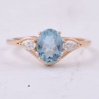 1.20 Ct Oval Natural Aquamarine 14K Gold Ring