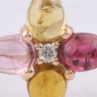 1.80 Ct Pear Cabochon Natural Multi Coloured Tourmaline 14K Gold Ring