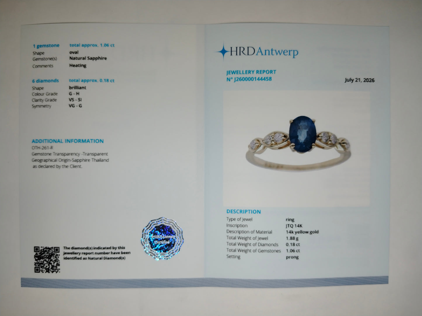 1.24 Ct Oval Natural Sapphire 14K Gold Ring
