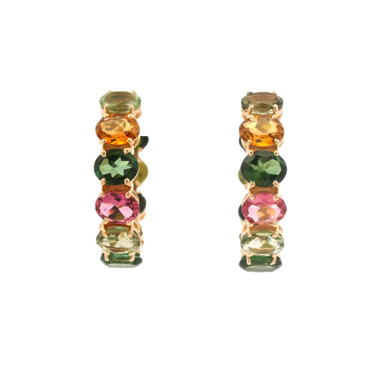 6.50 Ct Oval Natural Multi Tourmaline 14K Gold Earrings