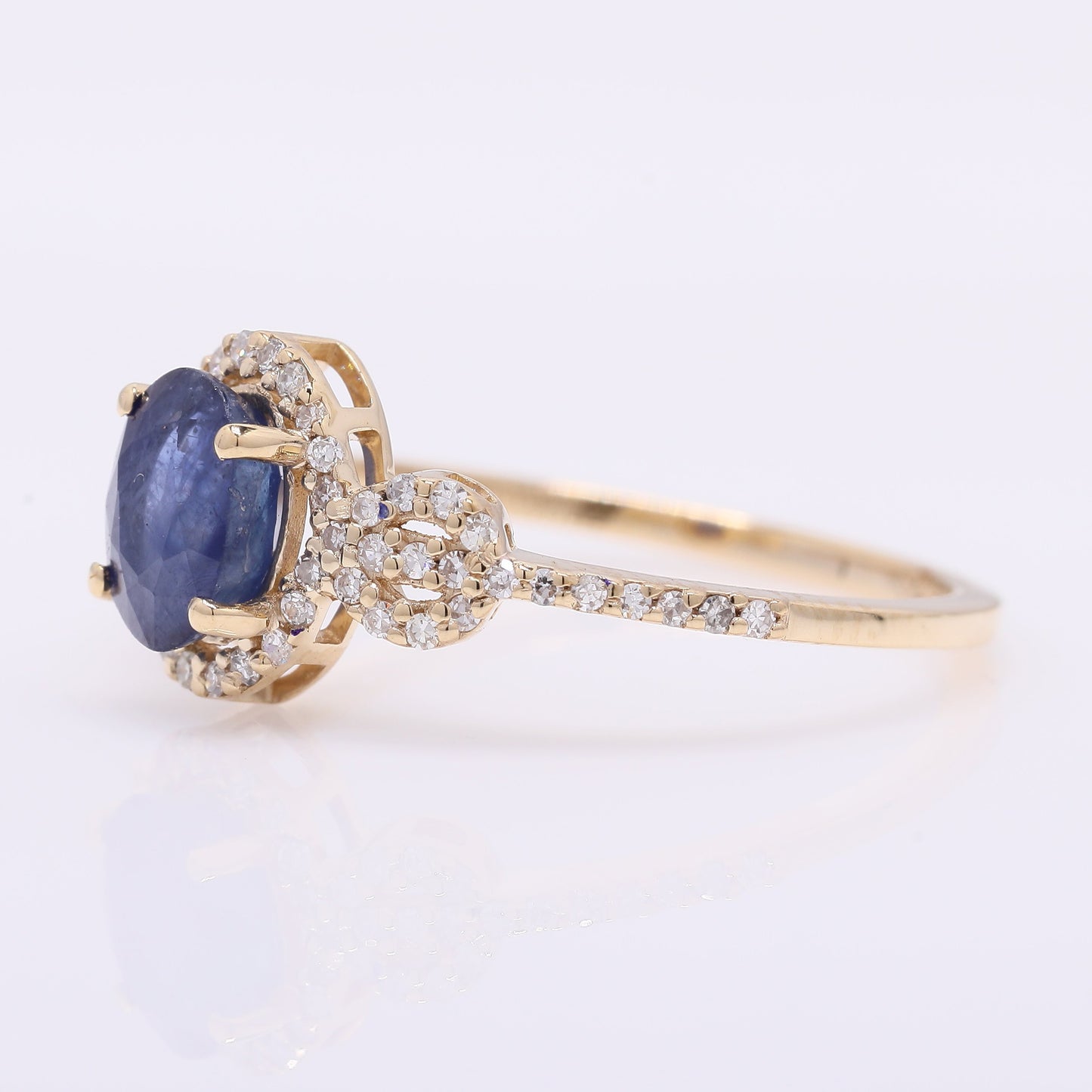 1.35 Ct Oval Mixed Cut Natural Sapphire 14K Gold Ring