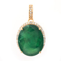 5.74 Ct Oval Mixed Cut Natural Emerald 14K Gold Pendant