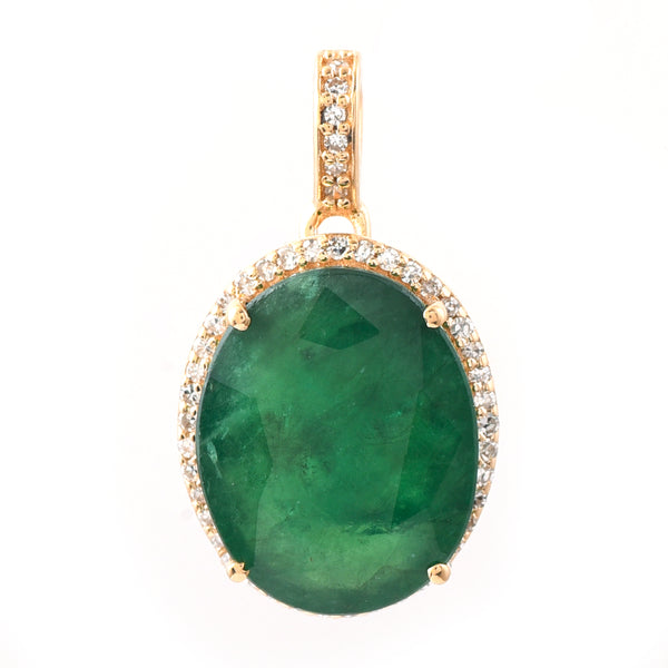 5.74 Ct Oval Mixed Cut Natural Emerald 14K Gold Pendant