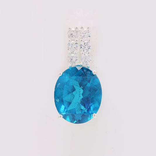 6.96 Ct Oval Paraiba Topaz 925 Silver Pendant