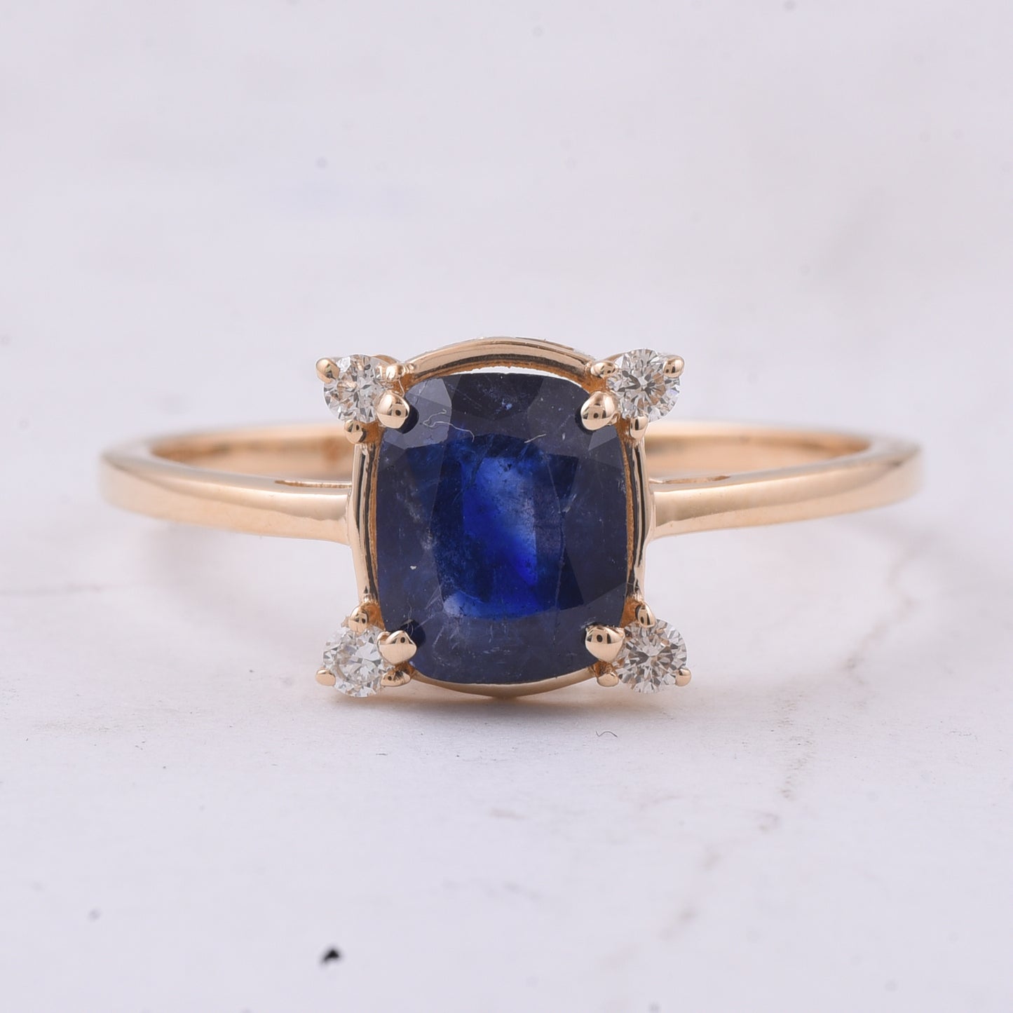1.54 Ct Cushion Natural Sapphire 14K Gold Ring