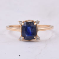 1.54 Ct Cushion Natural Sapphire 14K Gold Ring