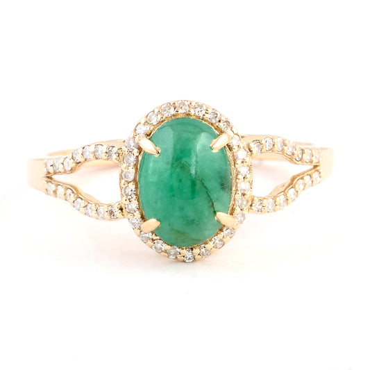 1.30 Ct Oval Cabochon Natural Beryl Emerald 14K Gold Ring