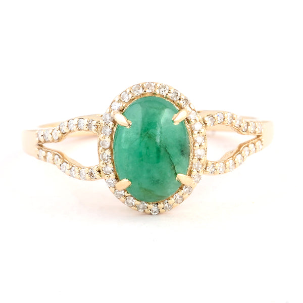1.30 Ct Oval Cabochon Natural Beryl Emerald 14K Gold Ring